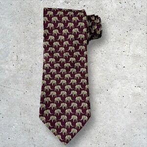 Vintage Brooks Brothers Makers USA‎ 100% Silk Tie Burgundy Elephants